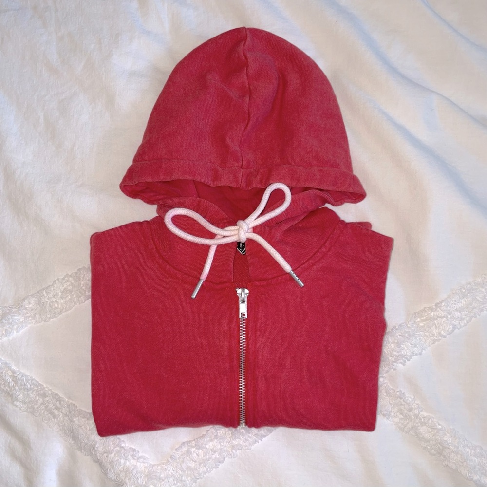 Red Zipper Hooded Sweatshirt